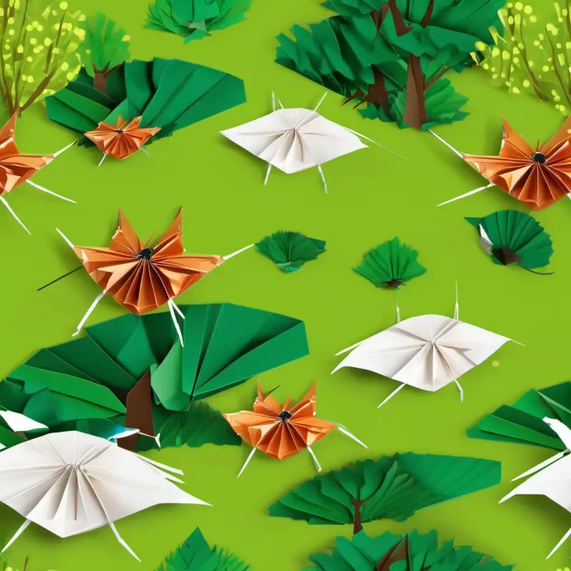 In a bright green forest, Friendly, brown spider with twinkling eyes and a mischievous smile the spider is skipping through the sand, surrounded by tall trees and chirping birds.