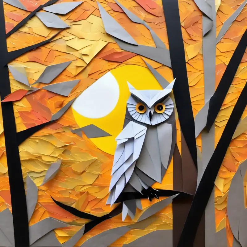 As the sun sets, the friends leave the forest, painted in a warm golden glow, waving goodbye to Wise, gray owl with big round eyes and a soft, feathery coat the owl.