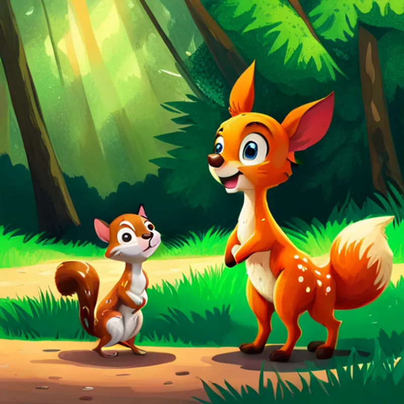 Fawn and squirrel asking for directions