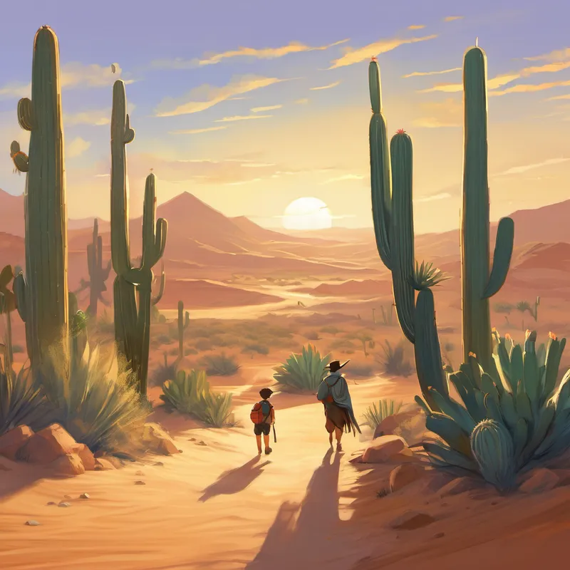 One day, as the wind whispered through the desert, Danny decided it was time to embark on a quest. He knew that to achieve his dream, he needed to seek wisdom from the ancient elements of the desert. With determination burning in his sandy heart, Danny set off on his journey. First, Danny approached the towering cacti that held their ground in the desert. "Oh wise cacti," Danny called, "please share your secrets with me. How can I become a shelter for the animals?"