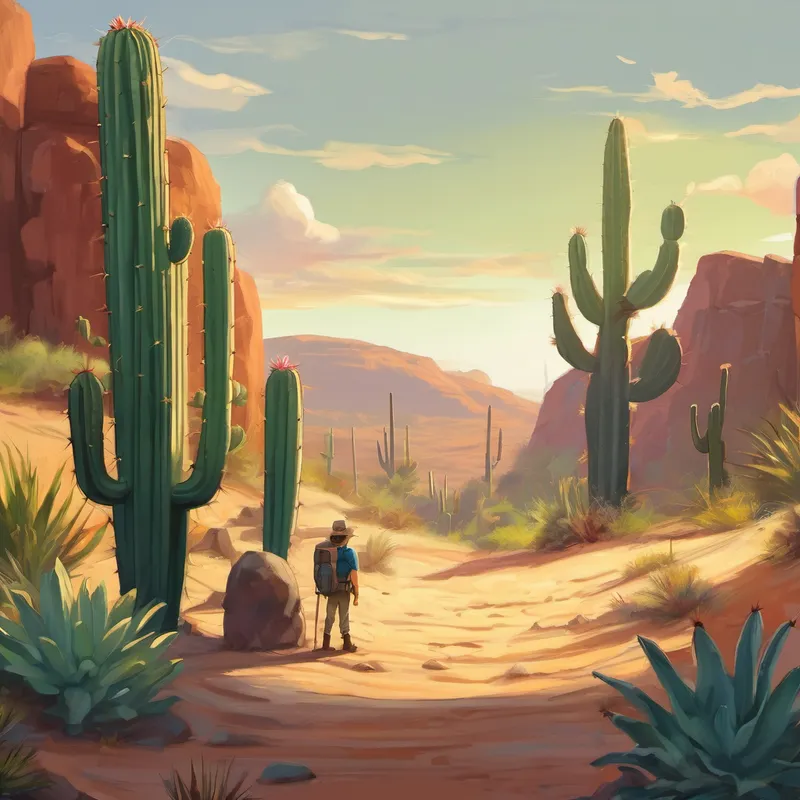 The cacti rustled their spiny arms and whispered, "Patience, dear Danny. Become as strong and resilient as us, and you shall provide shelter for all." Encouraged by the cacti's wise words, Danny continued his quest. He encountered the ancient rocks that stood still amidst the shifting sands. "Oh ancient rocks," Danny spoke softly, "teach me how to protect the animals from the scorching sun."