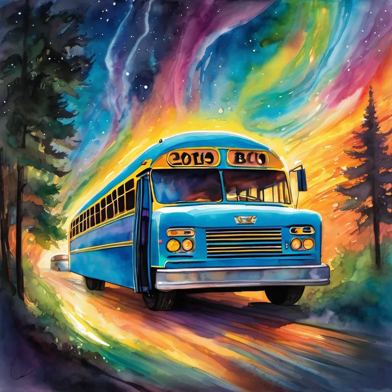 As soon as the students boarded Bernie, they noticed a strange glow surrounding the bus. Before they could react, Bernie's engine roared to life, and the bus began to levitate off the ground. Excitement, mixed with bewilderment, spread through the students as Bernie revealed its newfound magical powers. "Everyone, hold on tight!" shouted Cassie, as the bus surged forward and disappeared into a swirling vortex of colors and lights. Within seconds, they found themselves soaring through space, heading towards an unknown destination. The atmosphere inside the bus was filled with a mixture of astonishment and anticipation.