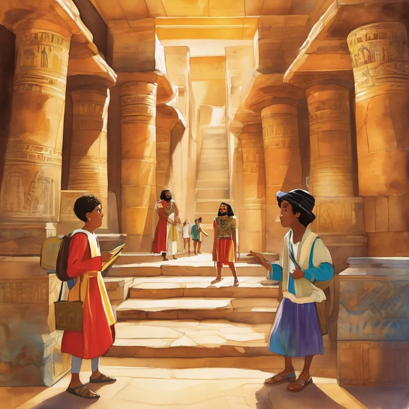 Bernie's first stop was a historical period the students had just studied at school – Ancient Egypt. The students stepped off the bus and found themselves surrounded by colossal pyramids, bustling marketplaces, and towering pharaohs. They marveled at the grandeur of this ancient civilization and learned about mummification, hieroglyphics, and the mighty Sphinx. Unbeknownst to them, each step they took on this educational journey would imprint upon their minds, shaping their understanding of the world. From Ancient Egypt, the enchanted bus whisked them off to Elizabethan England, where they met the great playwright, William Shakespeare. Cassie and Maya had the opportunity to be part of a theatre company, performing alongside Shakespeare himself. Ethan and Ryan, on the other hand, explored the world of science in the great laboratories of Galileo Galilei.