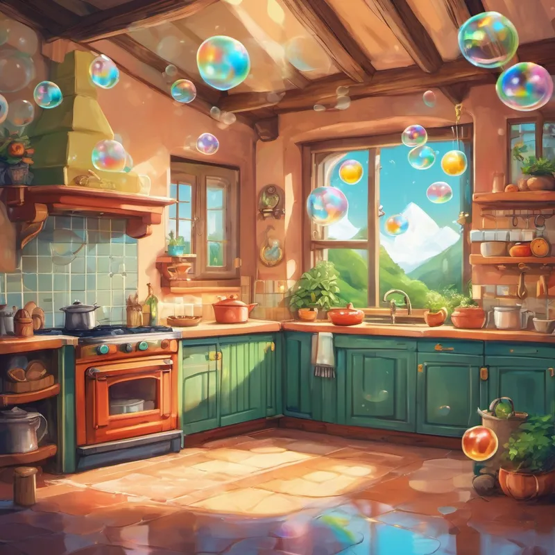 Now, Bubbly and its newfound bubble family travel from kitchen to kitchen, sharing their playful antics and bringing joy to all those who need it. Bubbly still returns to its first home, the bustling kitchen, every now and then to visit its old friends. It tells them stories of the enchanted bubble world and the adventures it has had. So, the next time you turn on a faucet, remember that there may be a mischievous bubble like Bubbly waiting to bring joy and laughter into your life. Keep an eye out for that magical moment, and who knows what wondrous adventures await you in your own kitchen wonderland!
