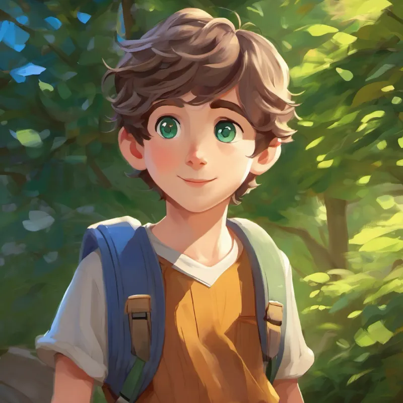 Curious boy, brown hair, green eyes meets Kind man, grey hair, blue eyes, who welcomes him warmly.