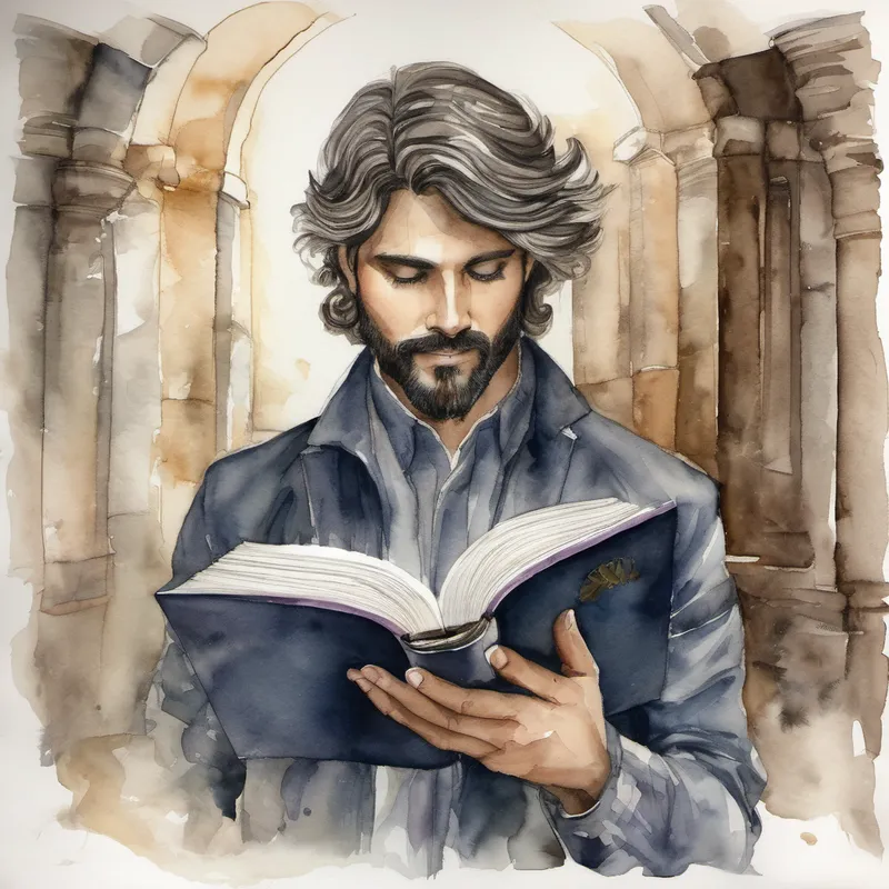 Un hombre con cabello oscuro y ojos amables, viste ropa sencilla y siempre tiene una biblia en la mano. desarrolla fuerza para resistir las tentaciones