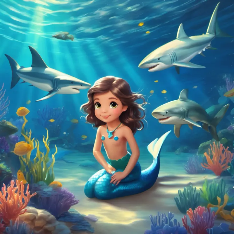 small kidness mermaid and the blue shark  necklace under the sea