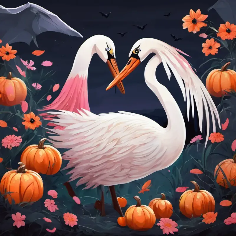 Cigüeña alta con plumas blancas y patas rosadas descubre que el hábitat está ensuciado con basura y plásticos, los Diversos animales como flamencos, aves y otros peces sufren y él se siente triste.