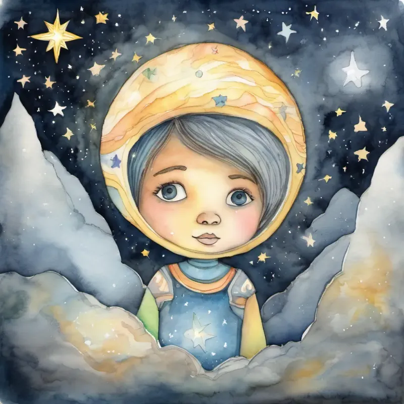 A child-like star with a bright glow and sparkly eyes dreams of visiting Earth, other stars are skeptical.