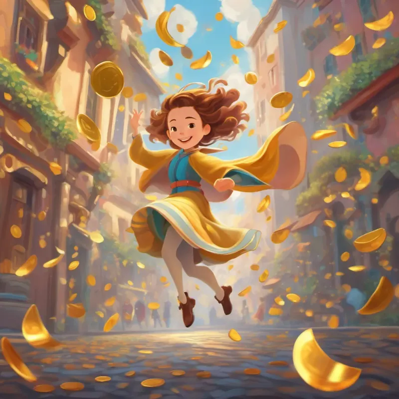 illustration of the golden penny dancing in the air with a colorful, whimsical background symbolizing wisdom
