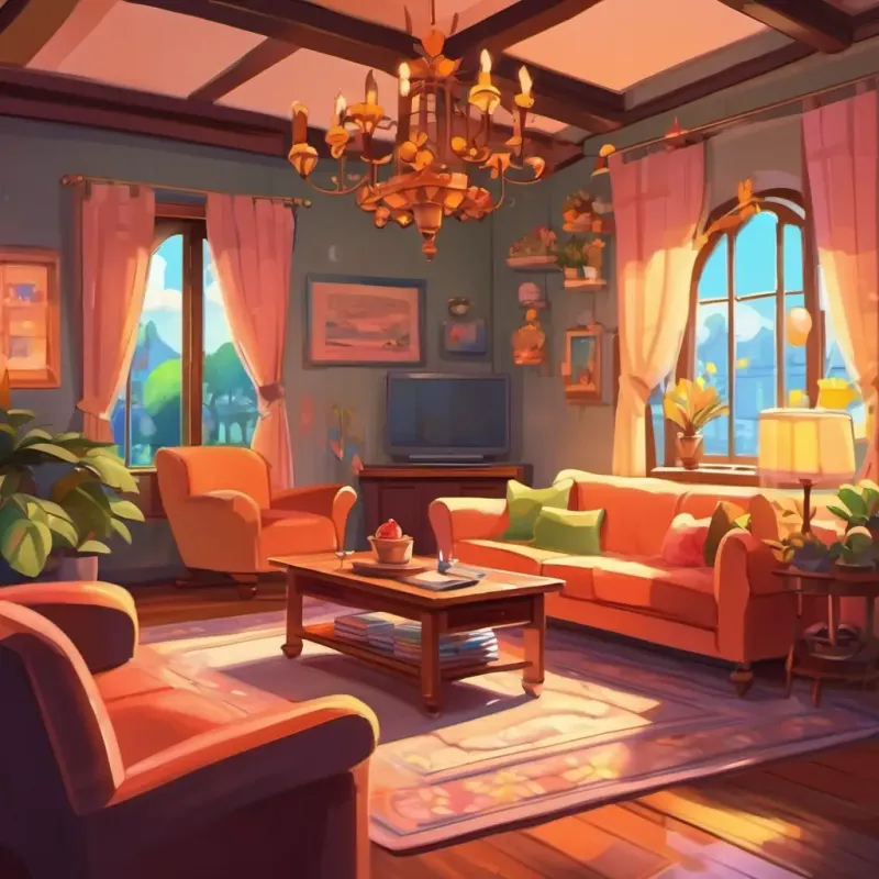 The decorated living room ready for a birthday party.