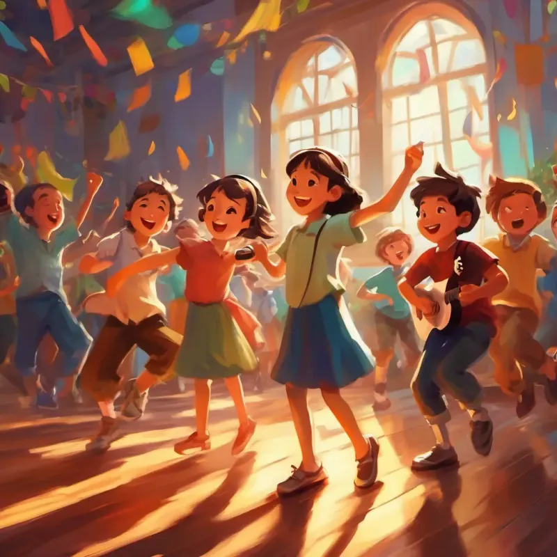 Music fills the air, initiating impromptu dance moves among the children.