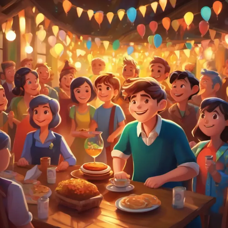 Max arrives at the party first, cheerful and ready to celebrate.