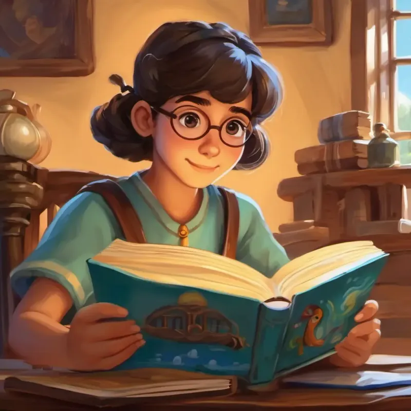 Garotinho de cabelos castanhos, olhos azuis e pele clara brincando em seu quintal, encontrando o livro mágico