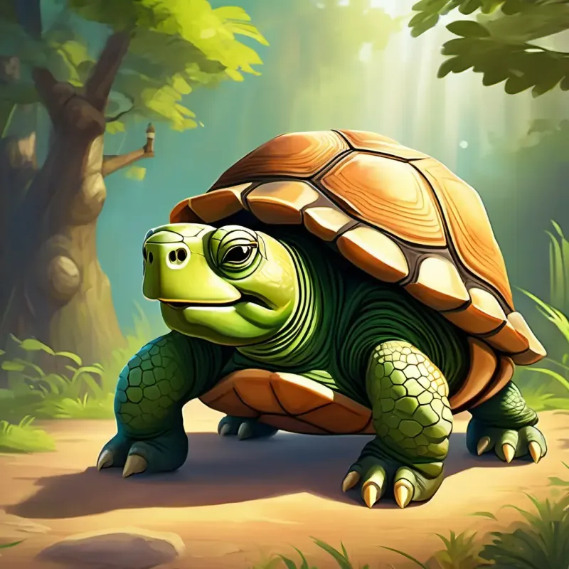 Introducing An old, wise tortoise with a friendly smile, the wise old tortoise.
