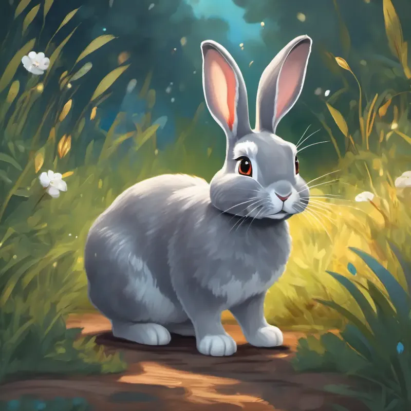 A playful grey rabbit with bright, sparkling eyes's decision to change and his dedication to hard work.