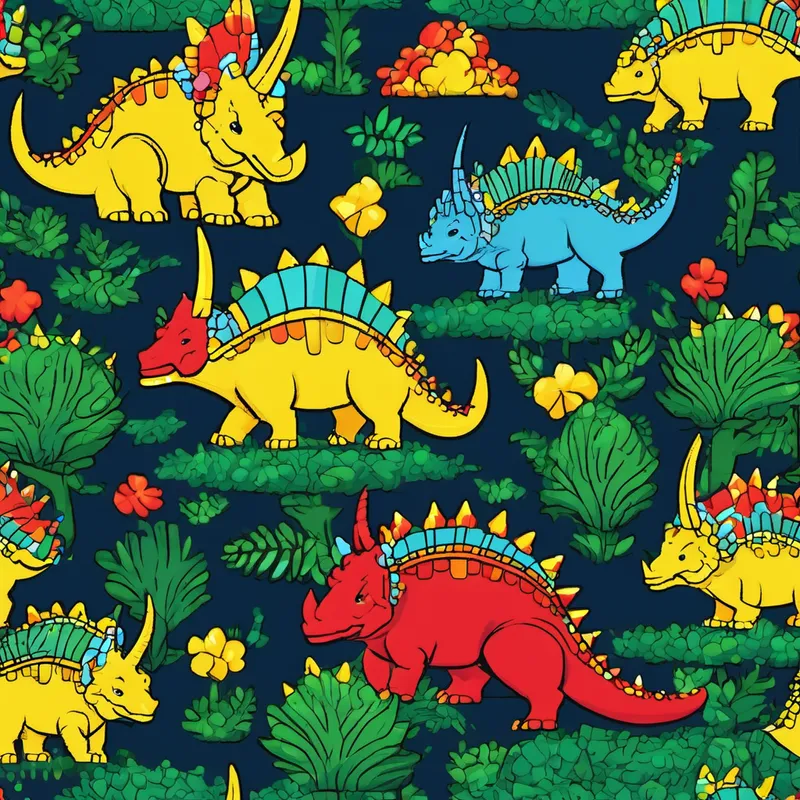 Green T-Blue Triceratops with yellow horns, and a big smile with red spines, and kind eyes and Rex throwing their cell phones away happily