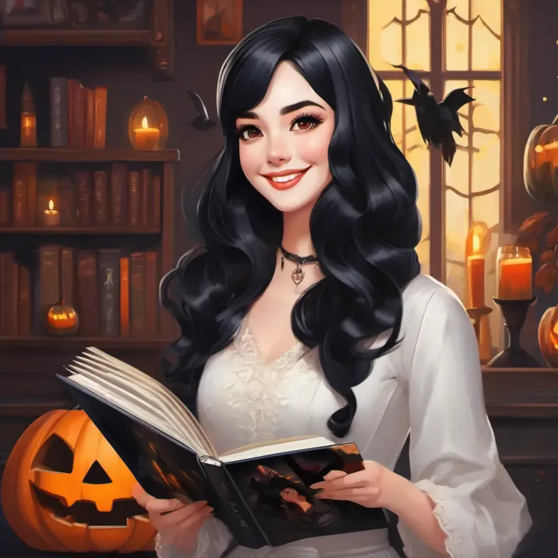 Carissa is holding a photo album filled with pictures from the photo session. She has a big smile on her face, looking happy and content.