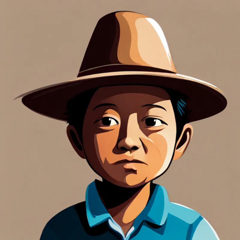 Niño con cabello oscuro y un sombrero de los Andes en una pequeña casa