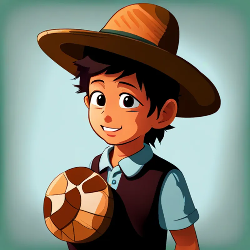 Niño con cabello oscuro y un sombrero trabajando duro para cuidar de sus animales