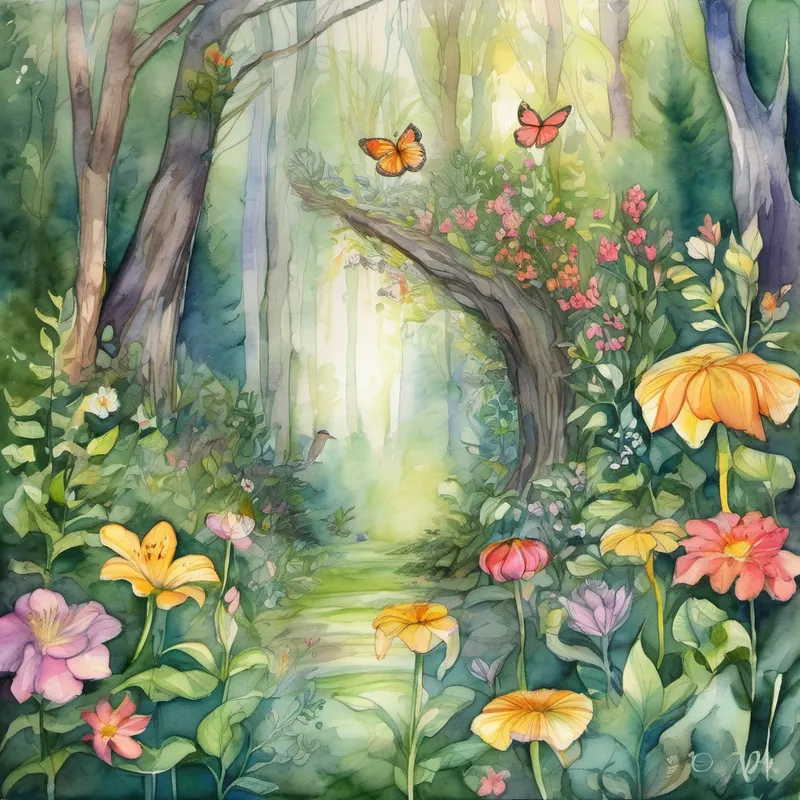 In an instant, the entire forest came alive, as flowers bloomed in vibrant colors, the wind danced with melodies and the animals chattered in delight. The Enchanted Forest was restored to its former glory. The grateful creatures thanked Lily for her bravery and kindness. They declared her a true guardian of the Enchanted Forest, promising to protect her whenever needed.