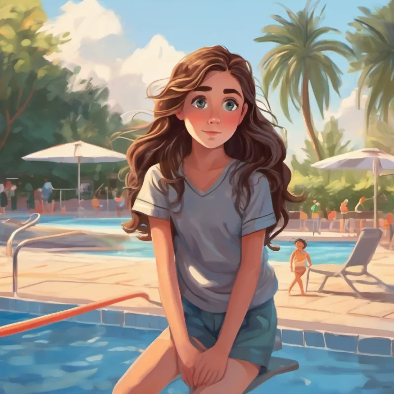 Ansley at school pool, realizes she forgot her swimsuit.