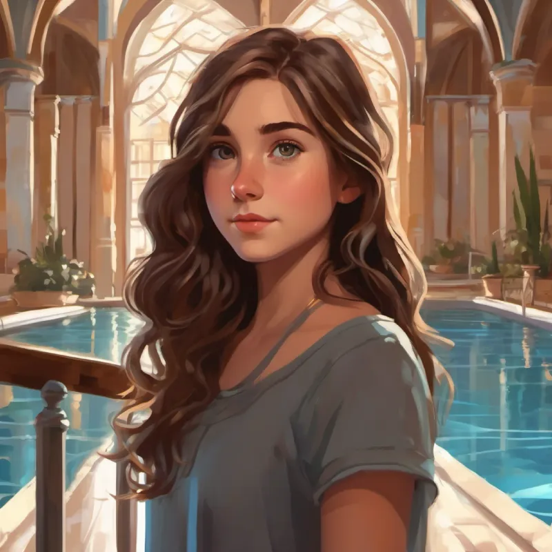 Ansley finds herself in a grand hall, not at the pool anymore.