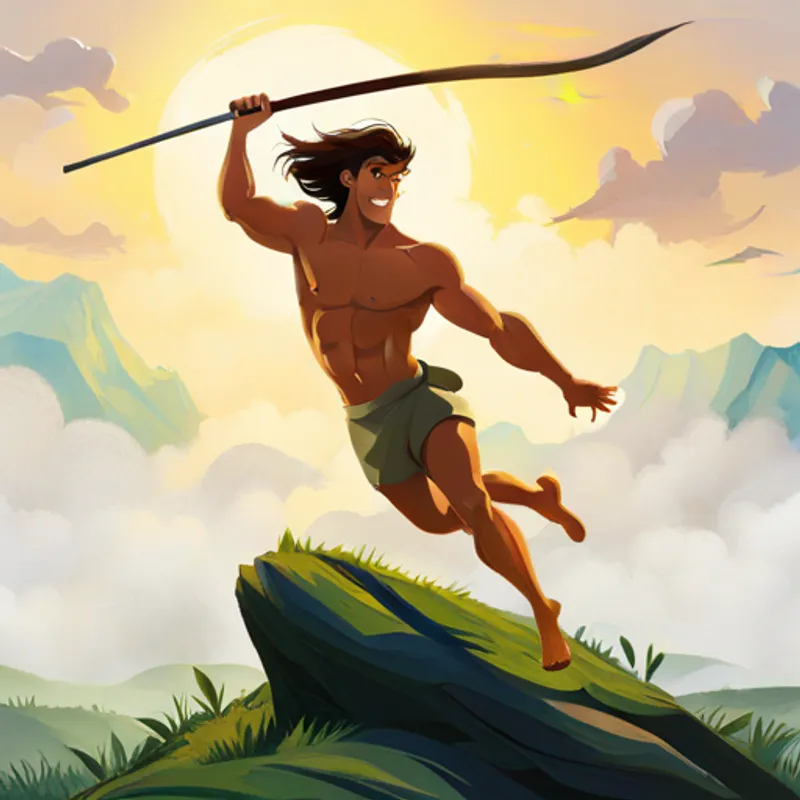Tarzan leaps into the air, ready for more