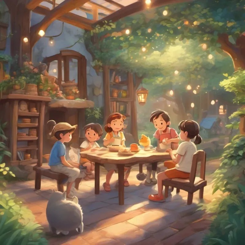 children telling stories to their friends and family with joyful expressions, dreamy and whimsical atmosphere