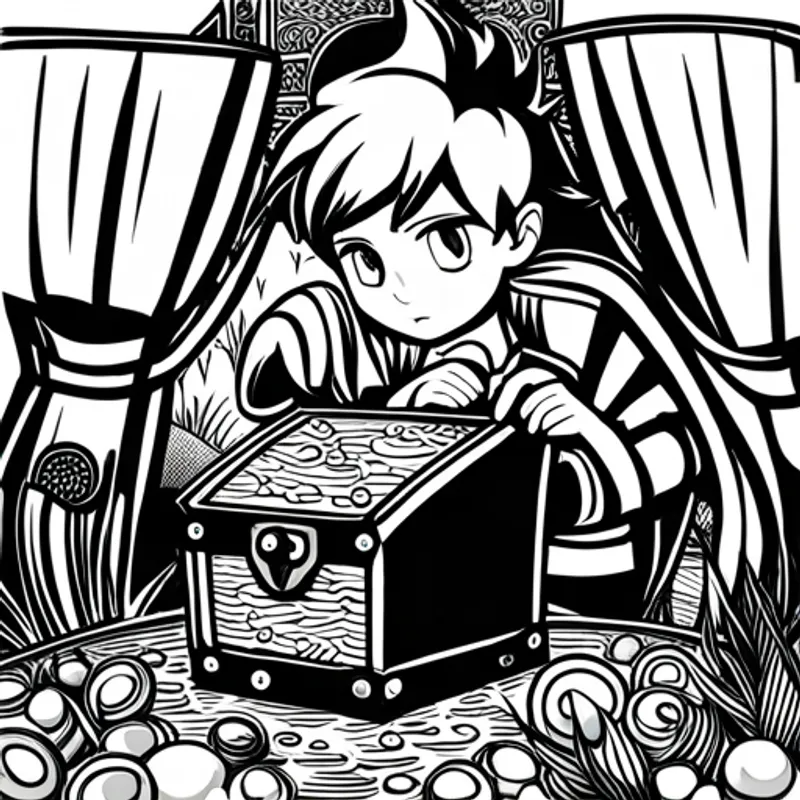 Fin amazed by the treasures inside the chest