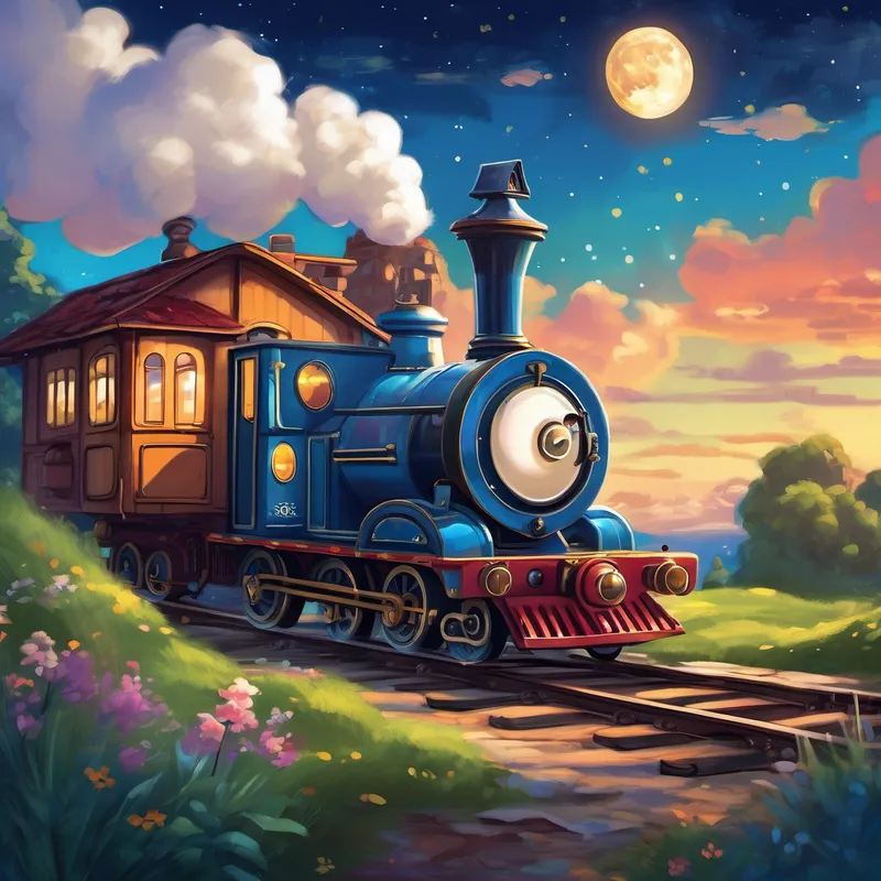 Once upon a time, there was a small, cheerful train named Tuffy who lived in a magical world. Every night, when the moon shone bright and the stars twinkled in the sky, Tuffy's special journey would begin. Tuffy's journey started at Dreamland Station, a charming little train station tucked away in a corner of the world. As the clock struck bedtime, Tuffy would chug out of the station, puffing clouds of steam as it prepared for its adventure. Its mission was to collect dreams and deliver them to children all over the world, ensuring they had the most wonderful dreams every night.