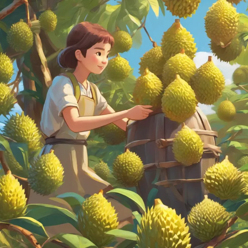 Girl picking durian
