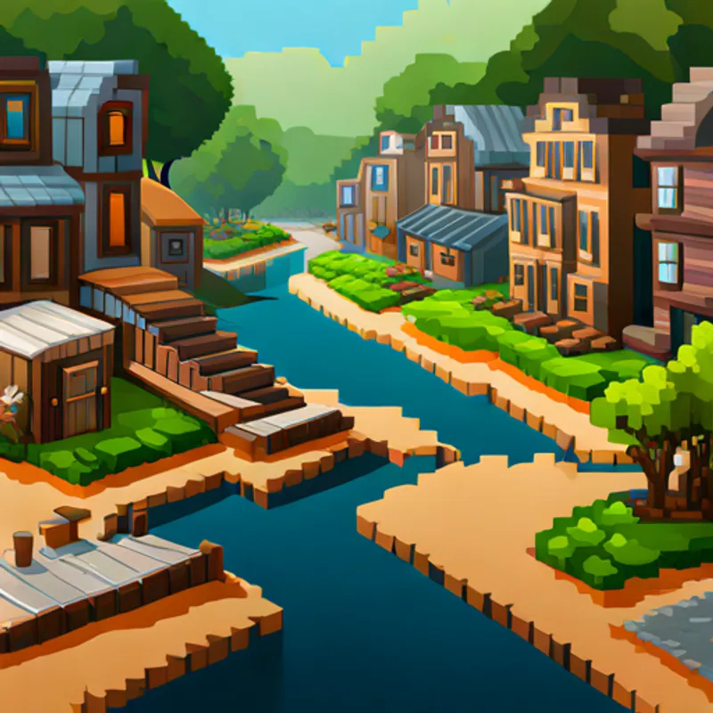 Town with fallen trees and flooded streets
