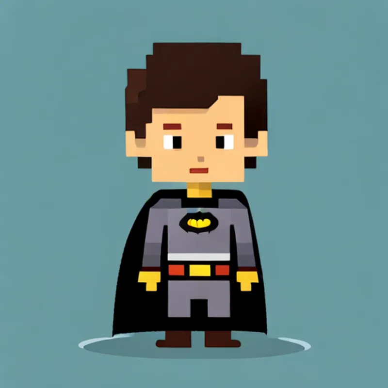 little boy in Batman costume with determined look putting on Dark knight in black cape and cowl costume while holding a flashlight
