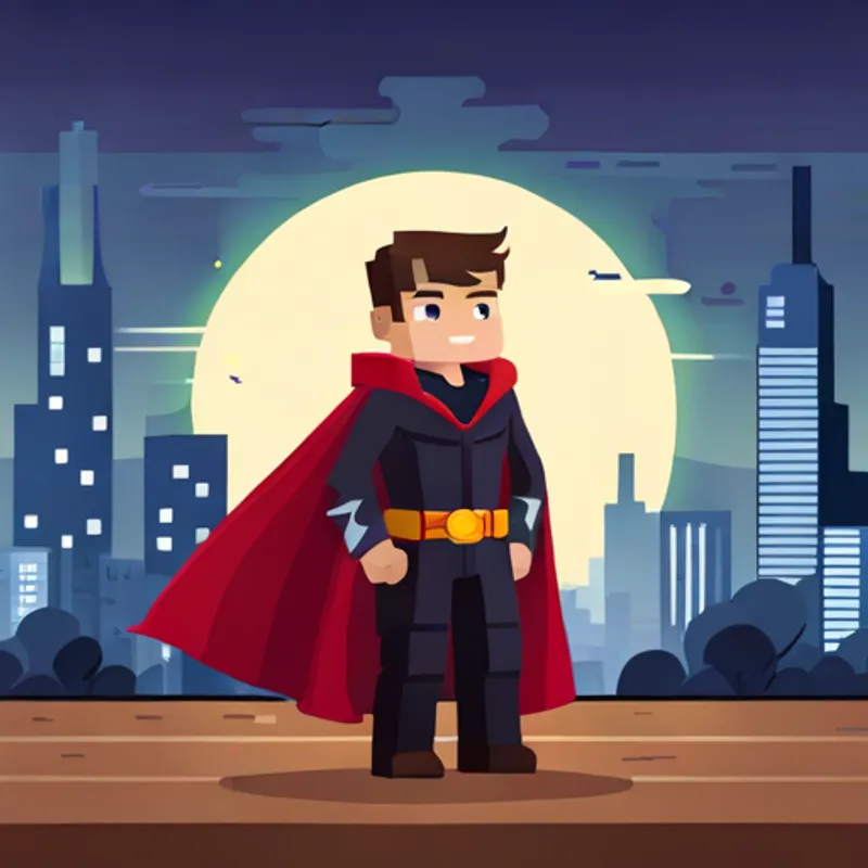 little boy in Dark knight in black cape and cowl costume with determined look standing in front of dry park, feeling proud