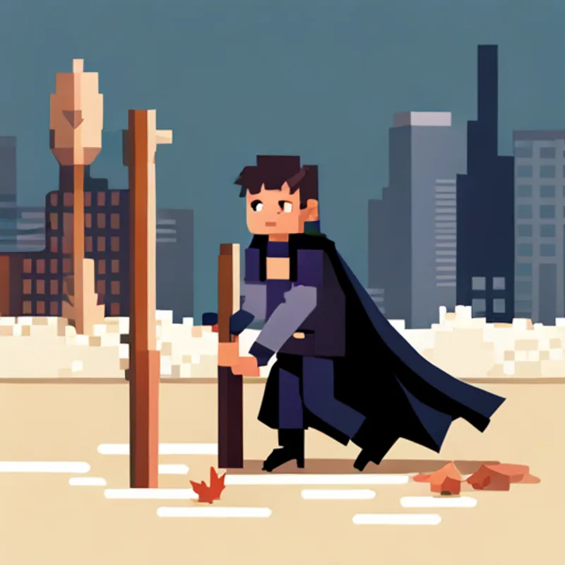 little boy in Dark knight in black cape and cowl costume with determined look helping his dad move fallen trees with determination