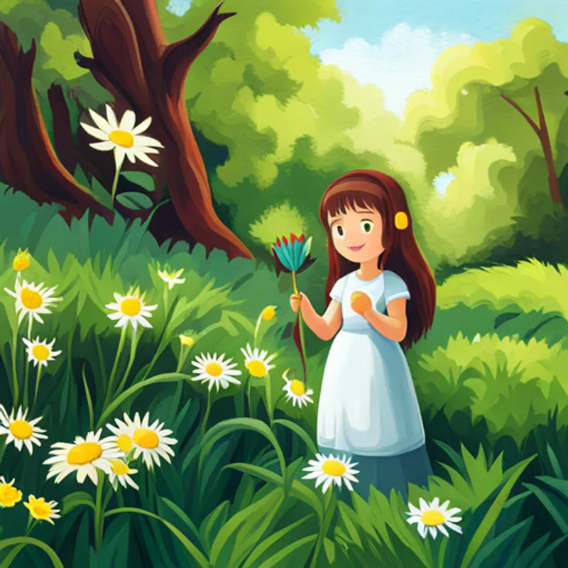 Lisa findet eine wunderschöne Blume im Wald