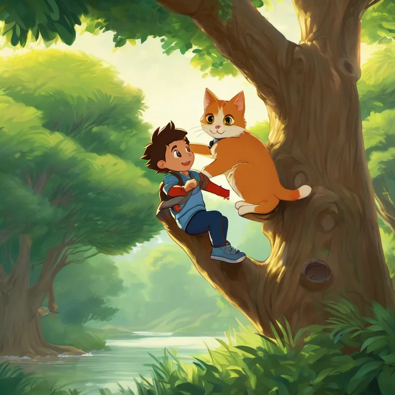 One sunny day, as they were playing near the river, they heard a faint cry for help. It was their friend Cee, the courageous and graceful cat, stuck high up in a tall tree. Without wasting any time, Alex and Ben rushed to rescue Cee. With their knowledge of the ABCs, they quickly formed a plan. Alex, being agile and quick, climbed the tree using all his strength and grace. Ben, with his mighty strength, stood at the bottom, ready to catch Cee if he fell.
