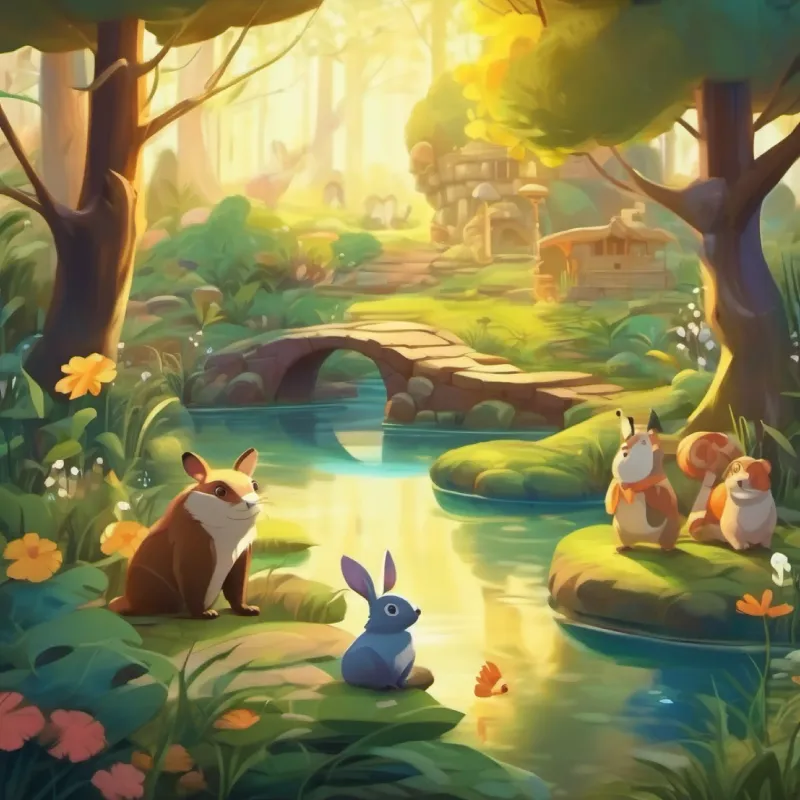 The animals plan a treasure hunt and discover a magical pond.