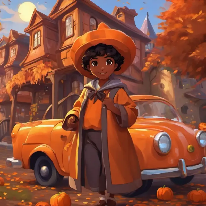 Ravi: brown skin, brown eyes and Maya: brown skin, brown eyes in Halloween costumes, collecting candies from houses