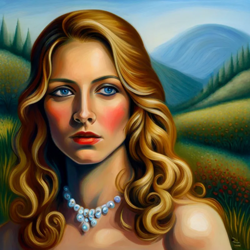 Sara: ojos azules, cabello rubio, vestido elegante y Ana: ojos marrones, cabello oscuro, ropa sencilla sorprendidas al ver un paisaje encantador