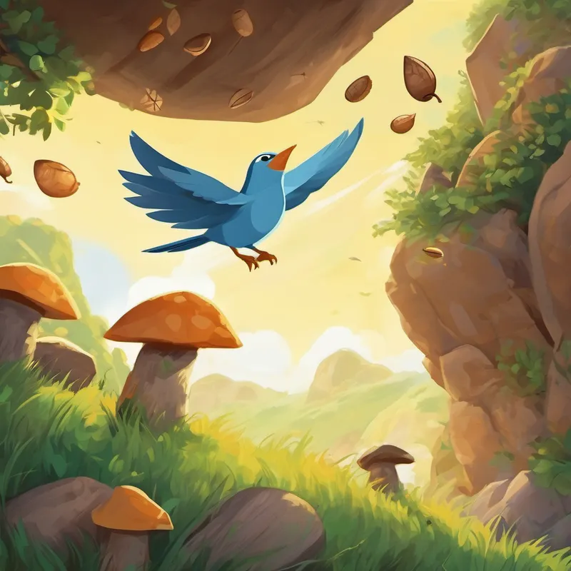 "The next clue read, 'Look high up, where the sun shines bright, and you will see a rock shaped like a star.' Eddie the bird, the best flyer, soared high into the sky and spotted the rock. He signaled to his friends below by chirping loudly." "With the final clue, 'Dig beneath the rock, and you will find my secret hiding spot,' all the animals started digging and soon discovered a hidden treasure trove of acorns. Sammy was ecstatic that his friends followed the clues, and they all celebrated their success with a joyful dance."