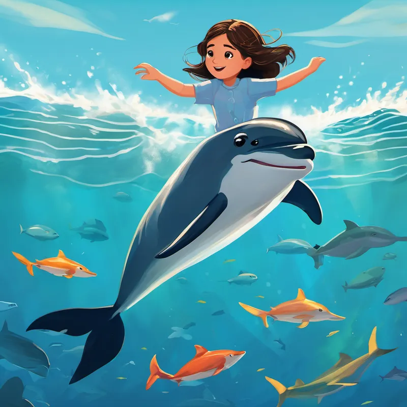 One sunny day, as Lily took a brave leap into the sparkling waves, she couldn't help but venture deeper and deeper into the vast ocean. As she swam, she suddenly noticed a shadowy figure lurking nearby. It was a shark! She froze in fear, unable to move. Delilah, the clever and observant dolphin, spotted Lily's distress from afar. With her speedy fins, she swiftly swam toward the frightened girl. Understanding that Lily was in danger, Delilah knew she had to act fast!