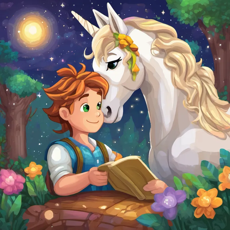 Feeling sleepy after their wonderful adventures, Max nestled into the cozy nook of Starlight's warm, magical mane. Starlight whispered a lullaby, and soon Max was fast asleep, dreaming of rainbows, fairies, and the most amazing adventures with his unicorn friend. And so, every night, Starlight would return, carrying Max on their enchanting journeys together. They would explore new lands, meet extraordinary creatures, and create memories that would last a lifetime, always reminding Max that the magic of dreams and friendship could take him anywhere his heart desired.
