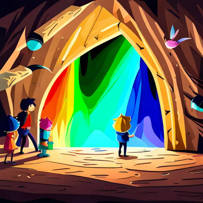 Six friends find a magical rainbow crystal in a cave