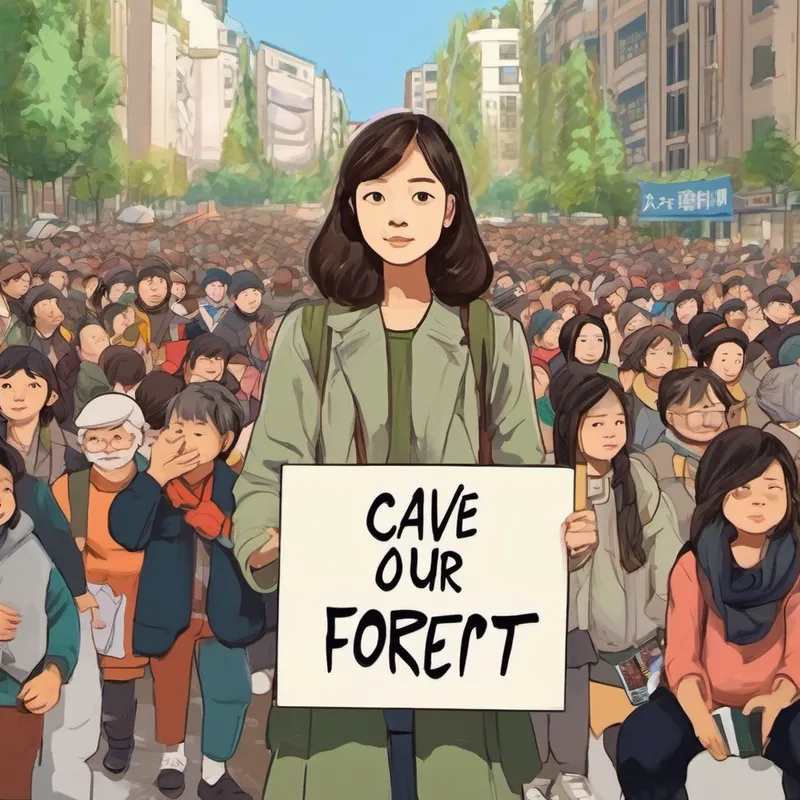 With the support of the community, Clara organized a peaceful protest in front of the construction site. People of all ages gathered, holding signs and chanting, 'Save our forest!' Clara stood in front of the crowd and gave a heartfelt speech about the beauty and significance of the forest. Her words touched everyone's hearts.