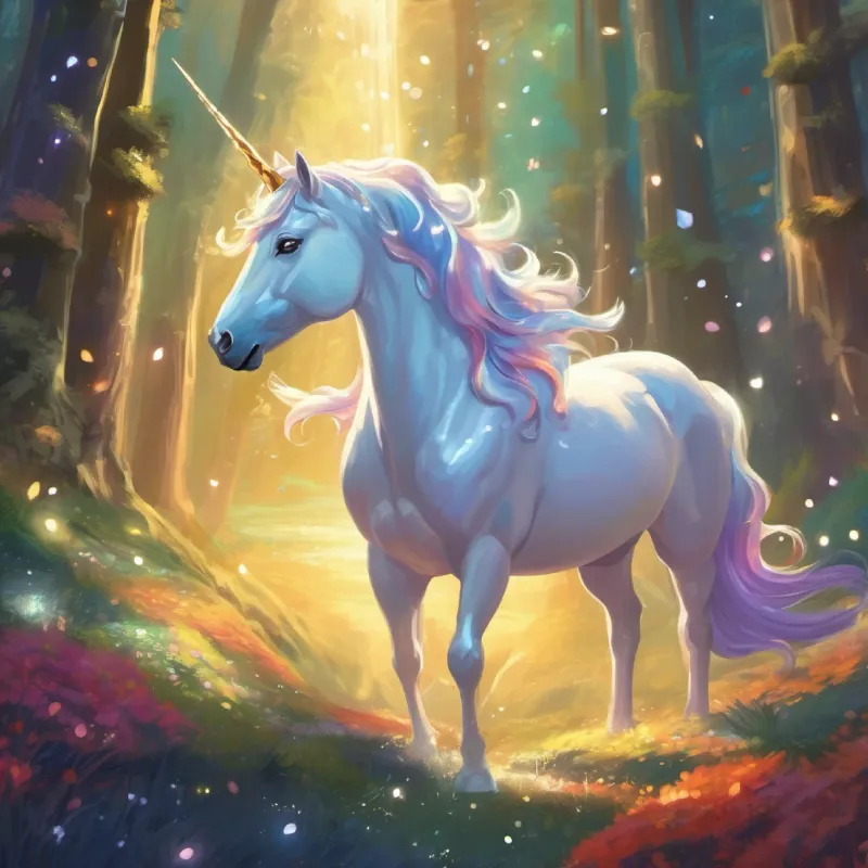 Spell backstory, Majestic unicorn, sparkling horn, protector using magic to set things right