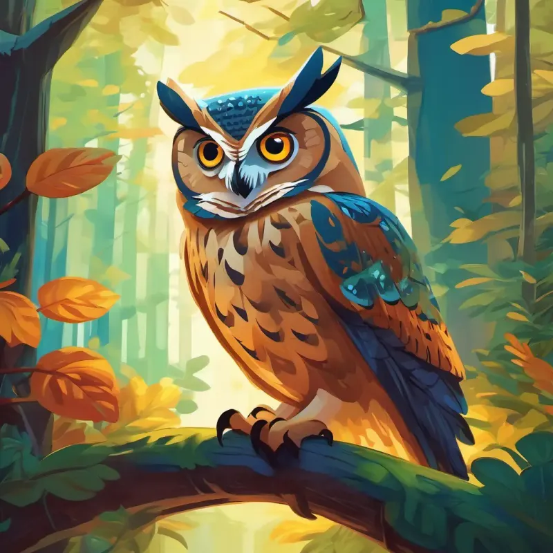 A wise old owl shared tales of the wild with animals in a bright forest.