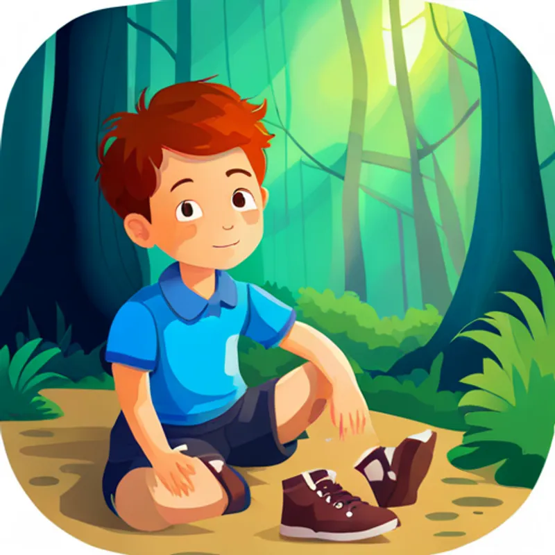 Curious boy with mixed heritage, wearing bright colors being kind to others, inspired by the enchanted forest