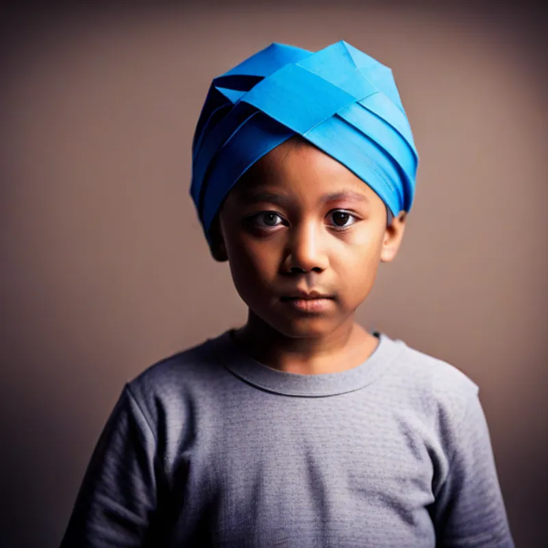 A little boy with a kind heart and determined spirit, wearing a blue turban writes a letter to express his love